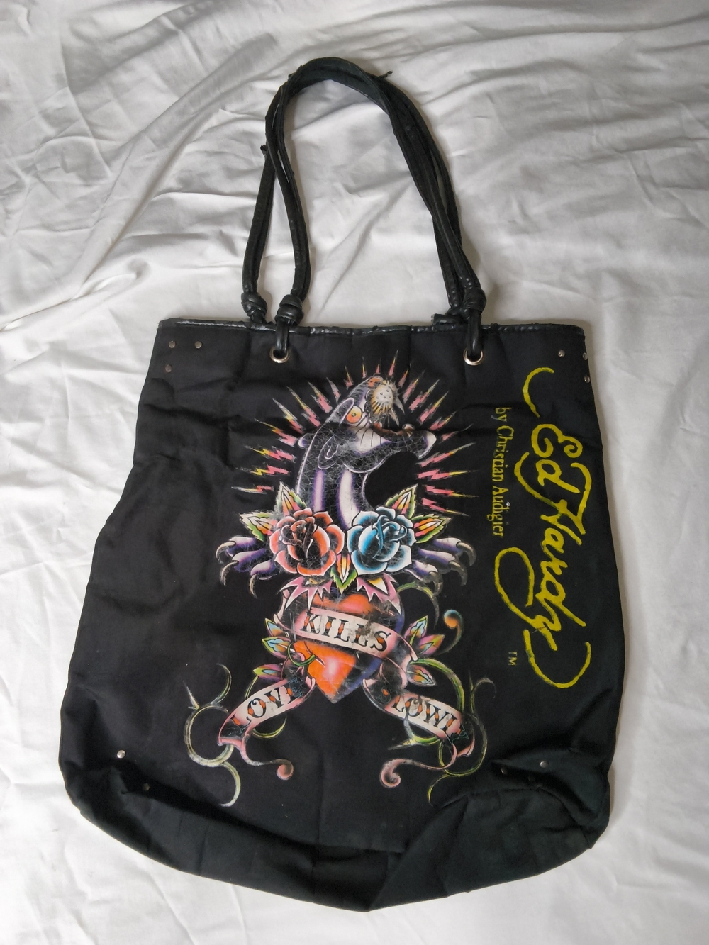 Ed Hardy Black Graphic Tote Bag by Christian Audigier